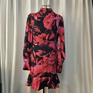 Express Black and Pink Floral Long Sleeve Dress